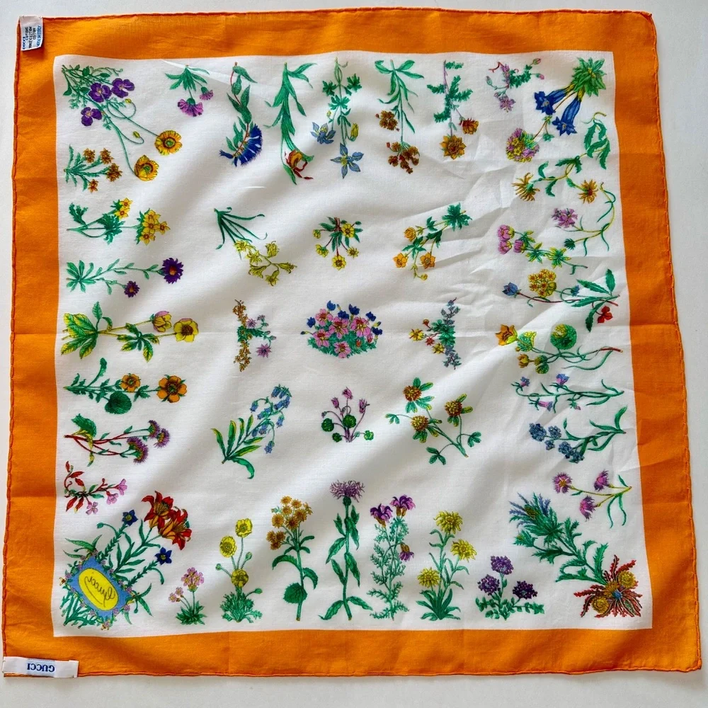 Vintage GUCCI Rare “Flora” Pattern 100% Cotton Square Scarf